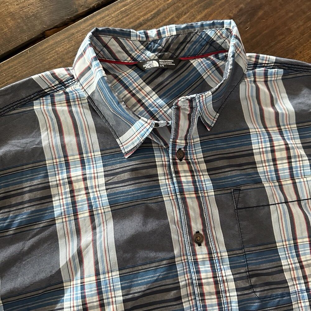 The North Face Shirt Mens Large Blue Plaid Short Sleeve Button Front Casual